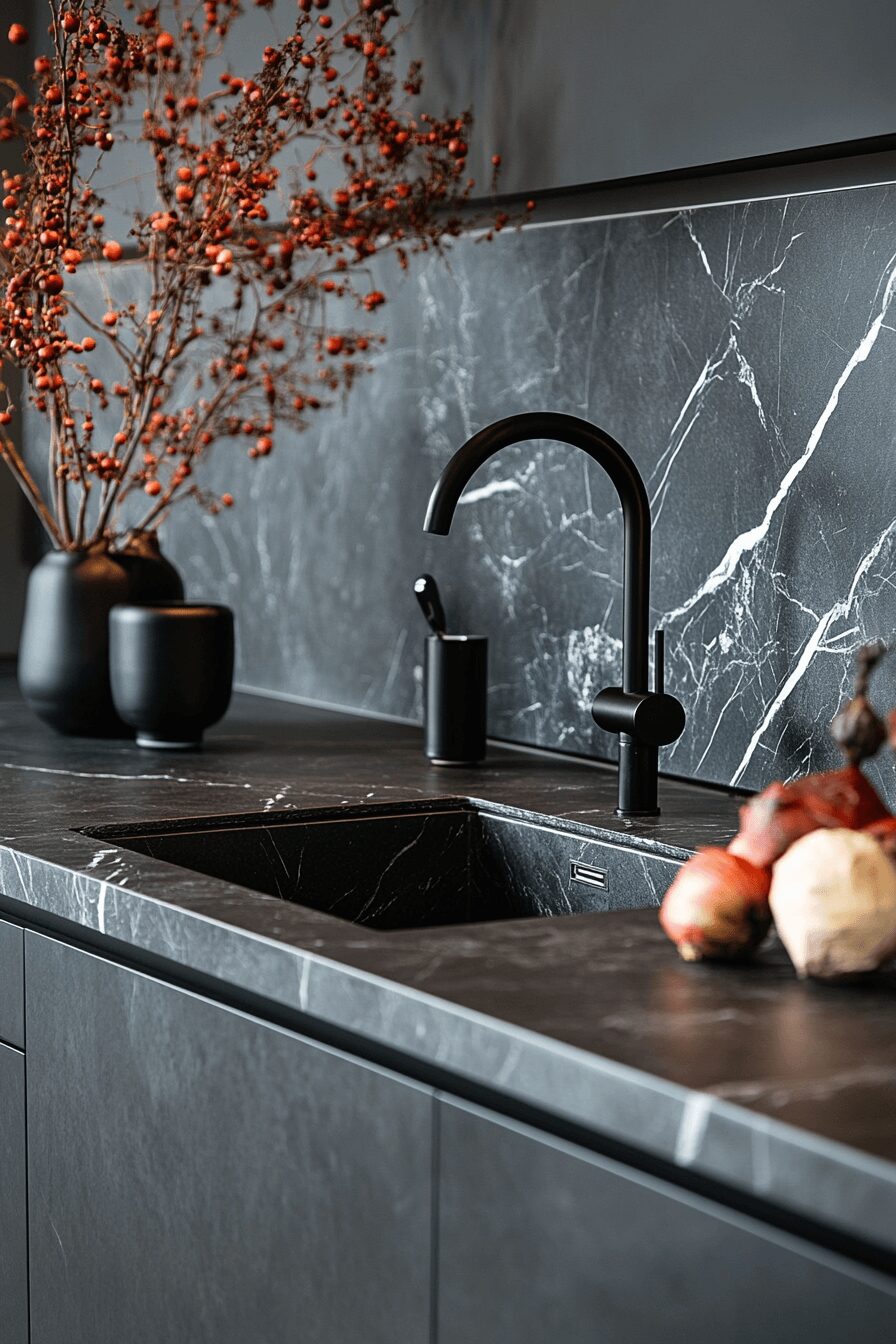 29 Black Marble Countertops That Make a Bold Design Statement 28 black marble countertops