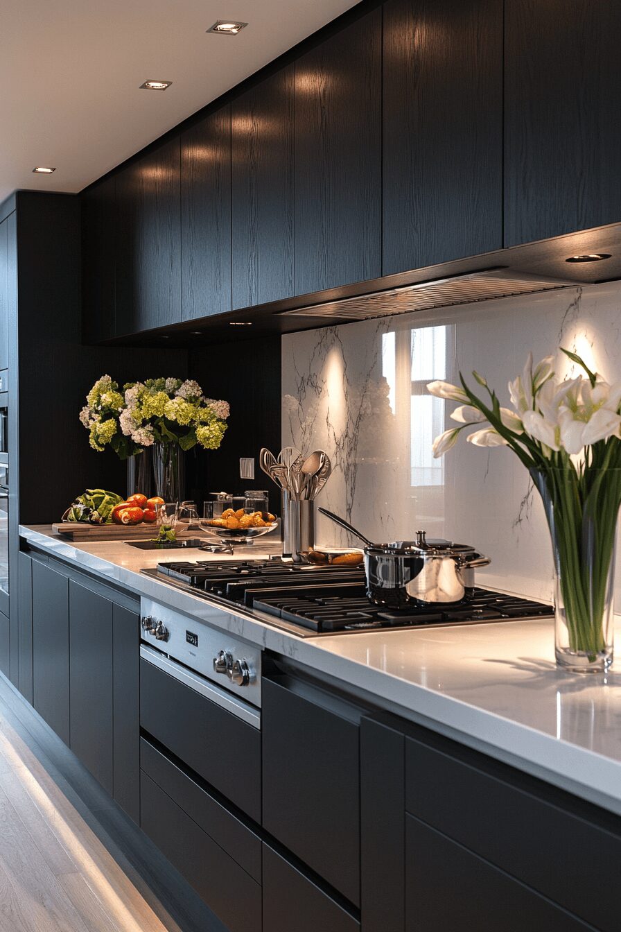 29 Black Cabinets White Countertops That Define Modern Perfection 4 black cabinets white countertops