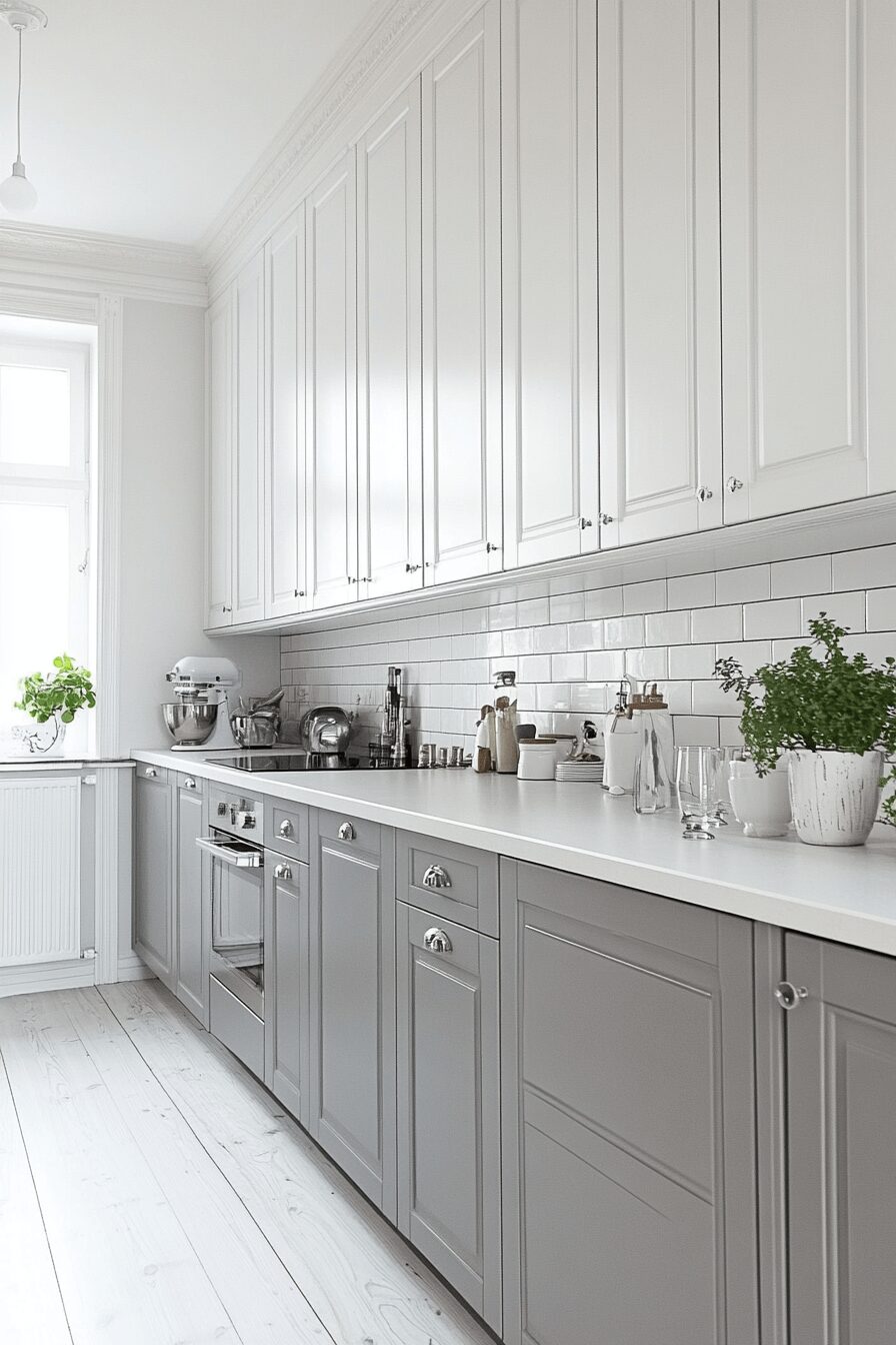 29 Grey and White Kitchen Cabinets That Create a Warm and Happy Kitchen 5 grey and white kitchen cabinets