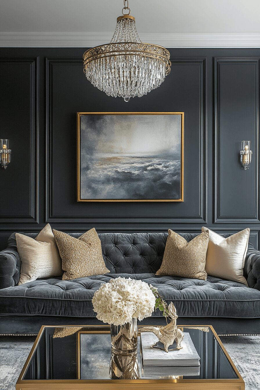 29 Dark Couch Living Room Ideas That Add Depth and Cozy Charm 6 dark couch living room