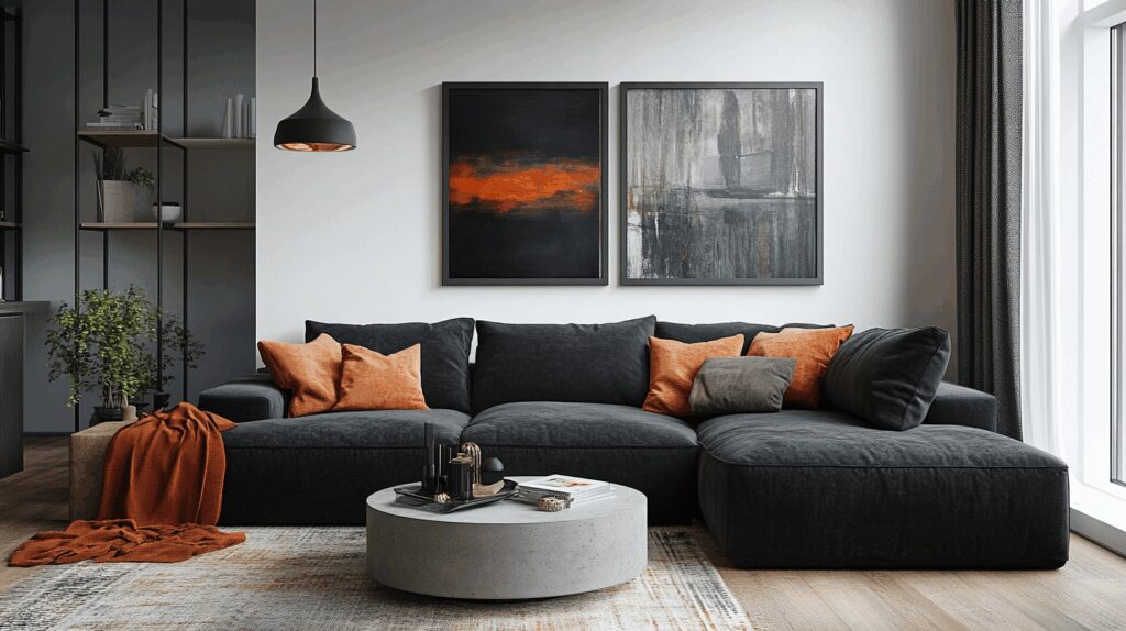 29 Dark Couch Living Room Ideas That Add Depth and Cozy Charm 3 dark couch living room