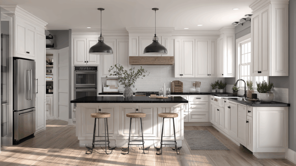29 White Cabinets Black Countertops That Perfect the Classic Contrast Look 4 white cabinets black countertops