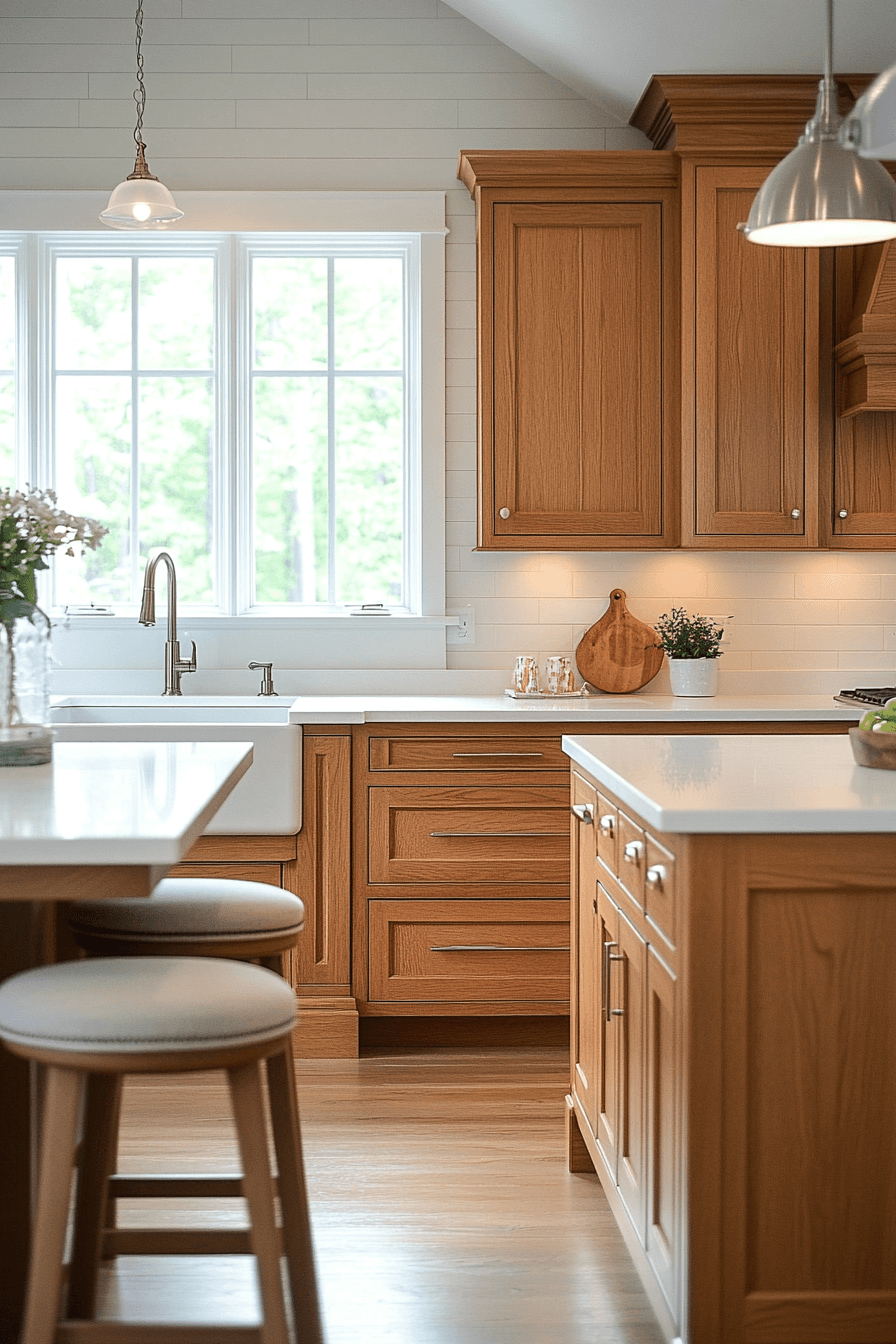 29 Oak Cabinets With White Countertops to Transform Kitchens With Pure Harmony 2 oak cabinets with white countertops