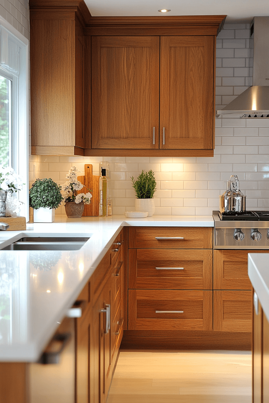 29 Oak Cabinets With White Countertops to Transform Kitchens With Pure Harmony 7 oak cabinets with white countertops