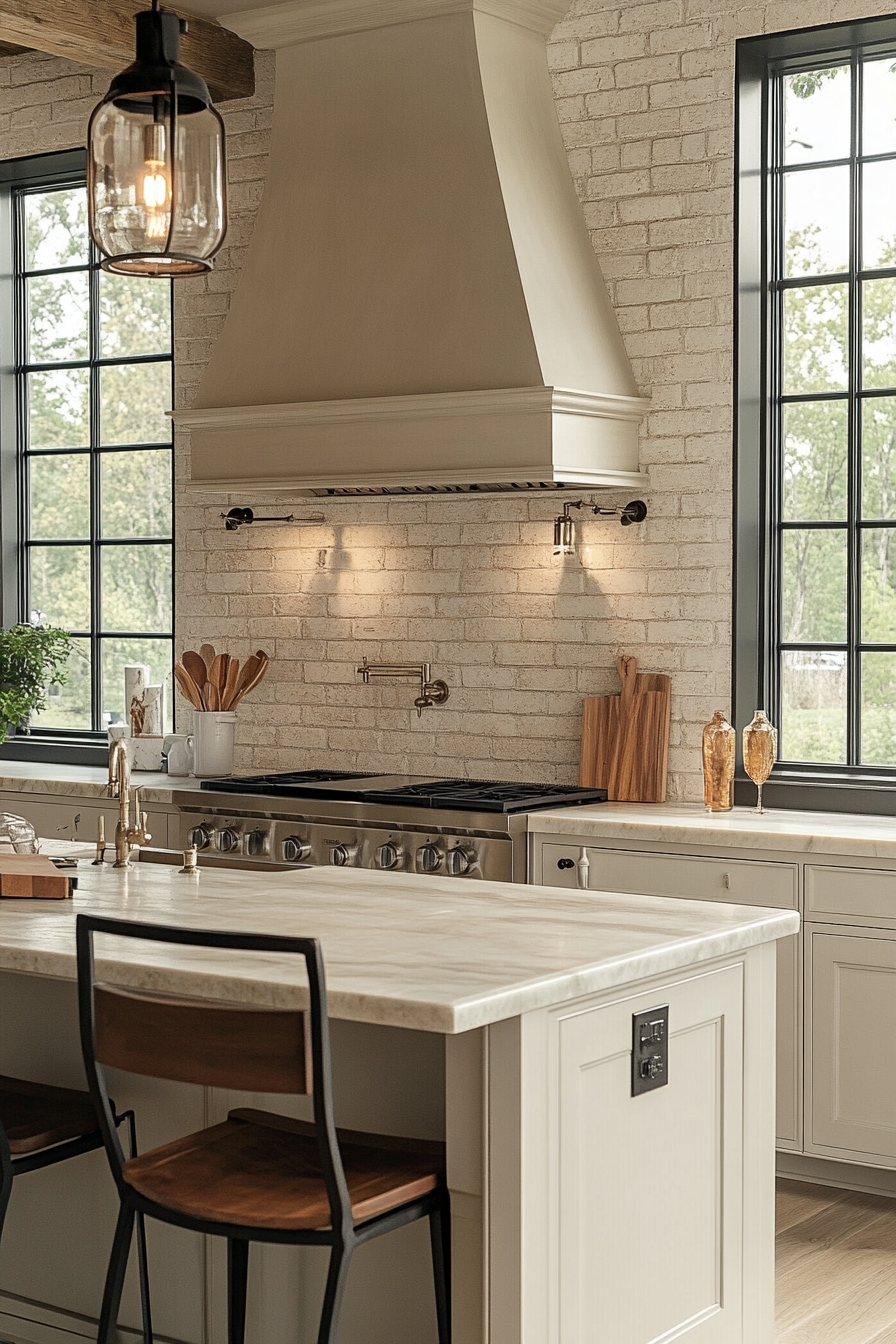 29 Brick Backsplash Kitchen Ideas That Capture Effortless Farmhouse Appeal 19 brick backsplash kitchen