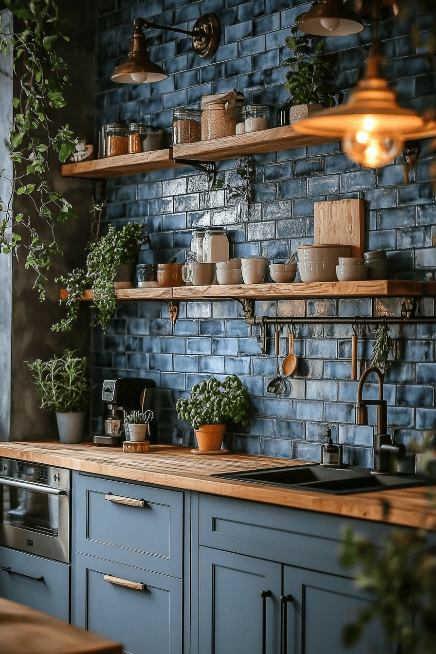 blue backsplash kitchen