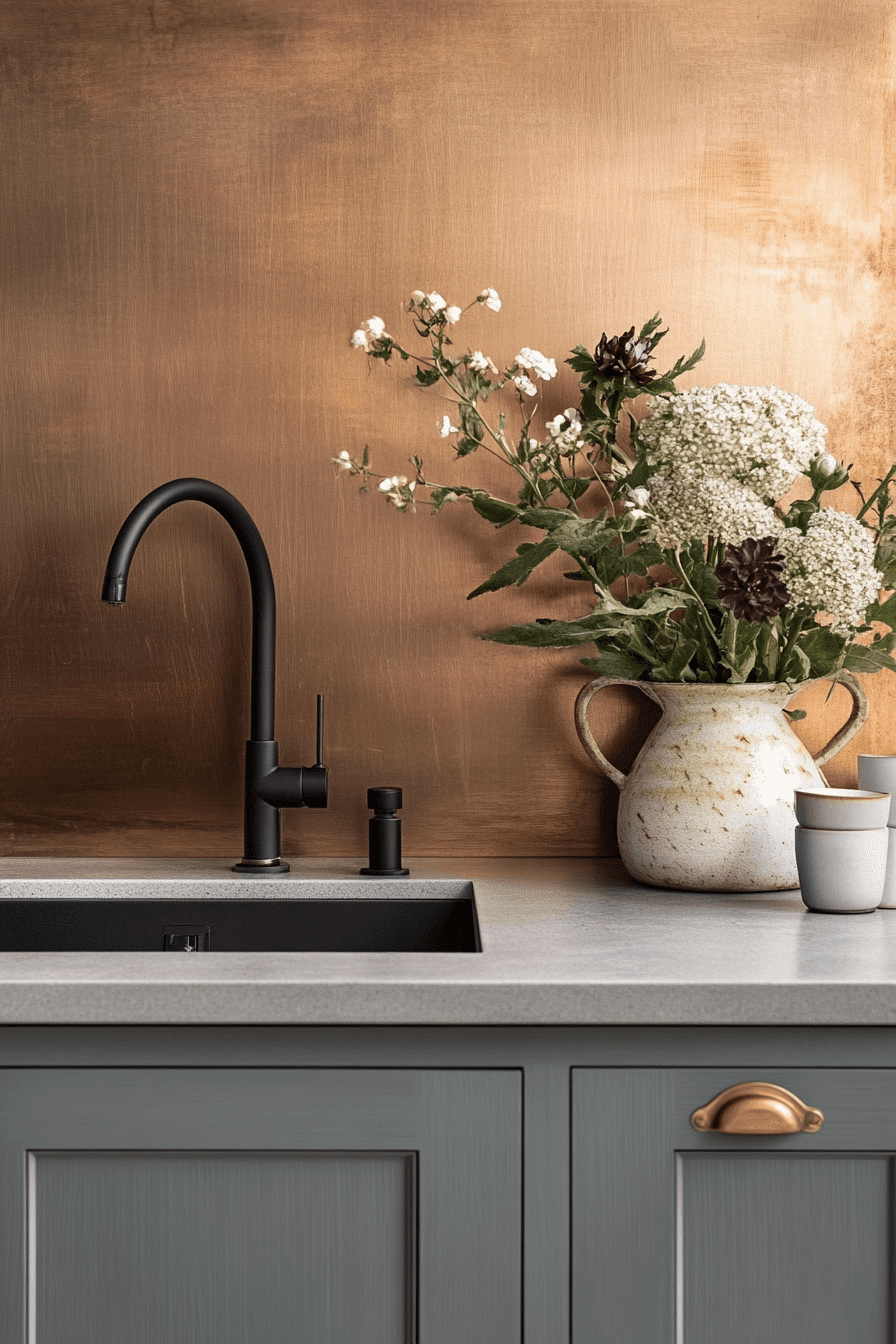copper backsplash kitchen