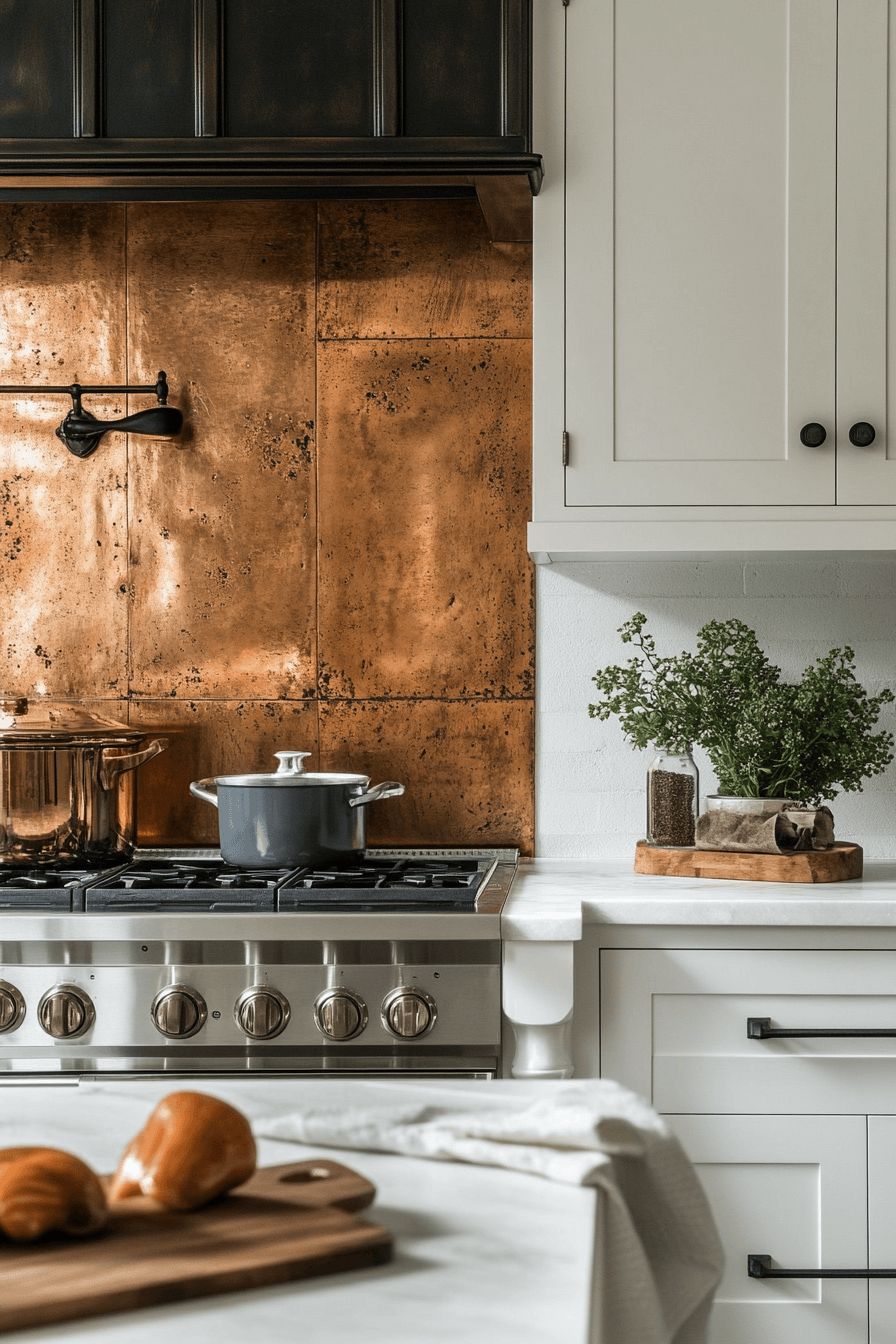 copper backsplash kitchen
