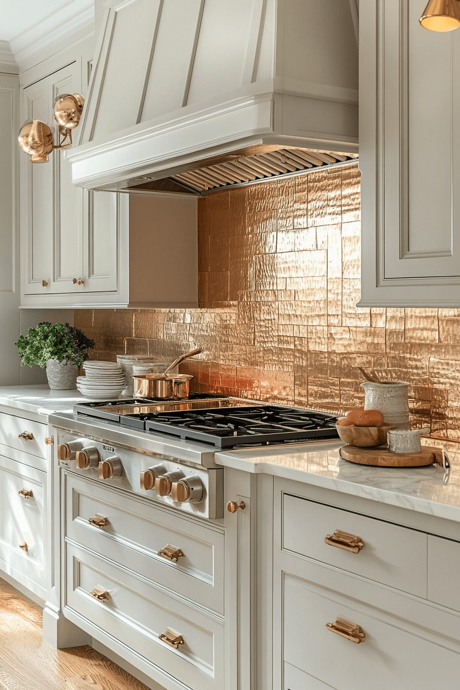 copper backsplash kitchen