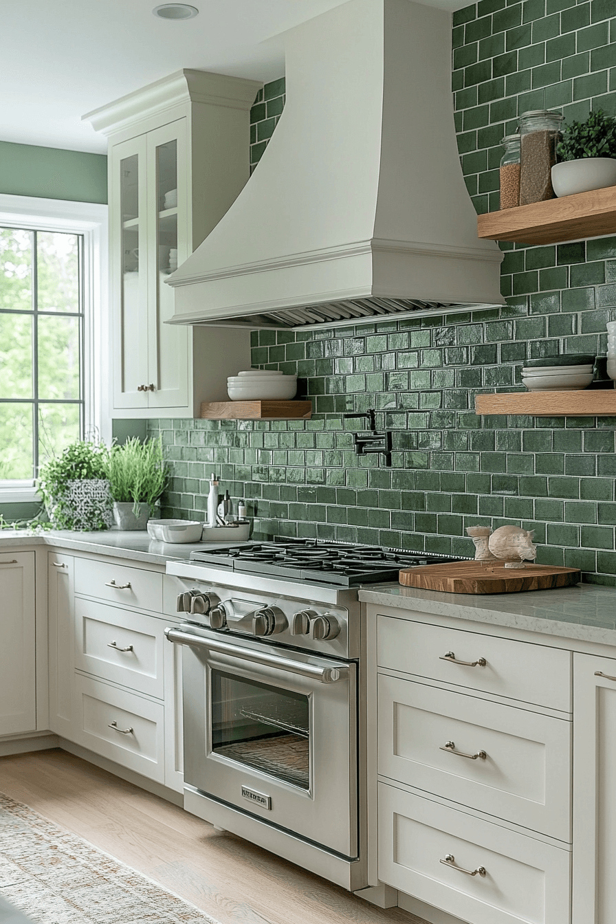 green backsplash kitchen