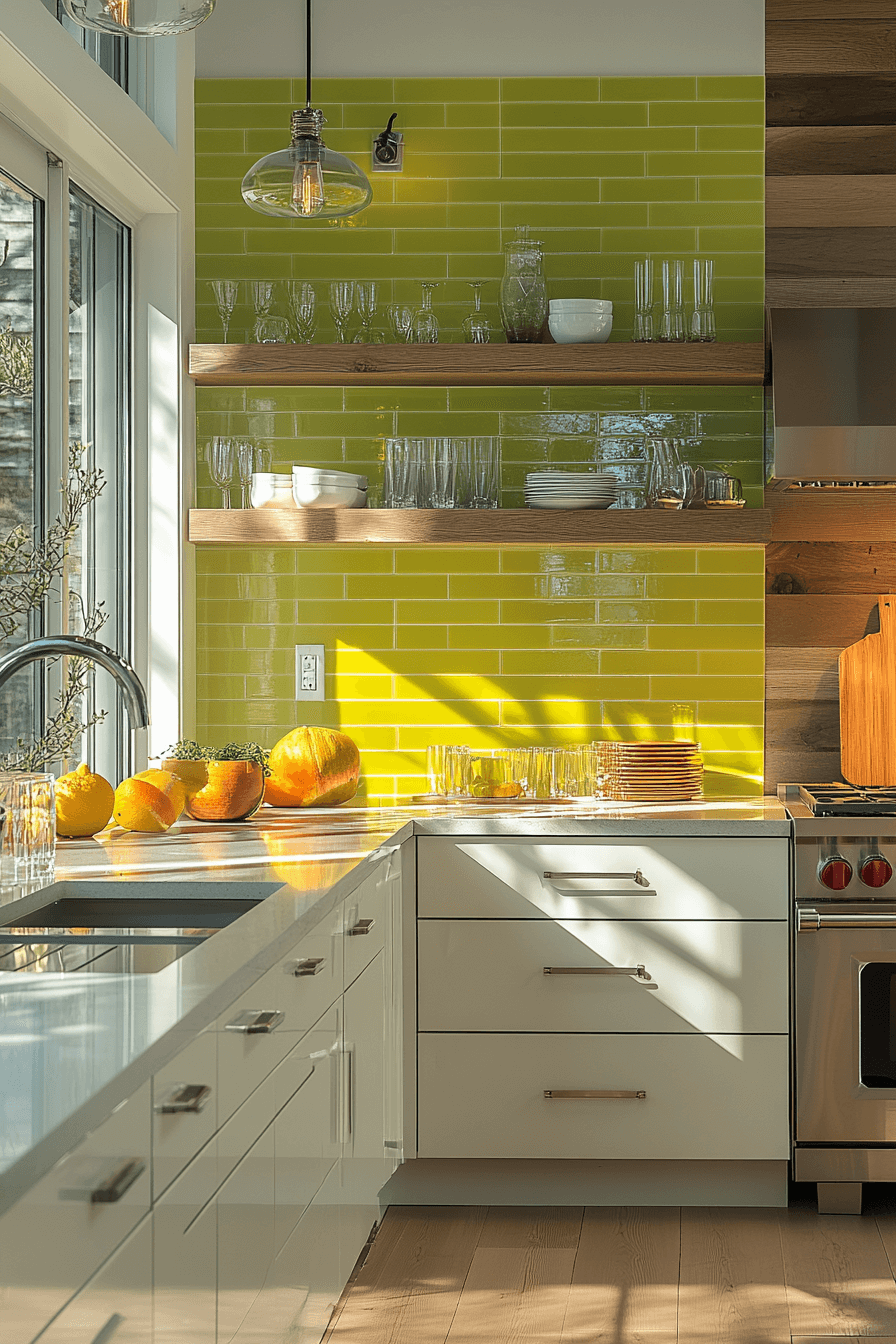 green backsplash kitchen