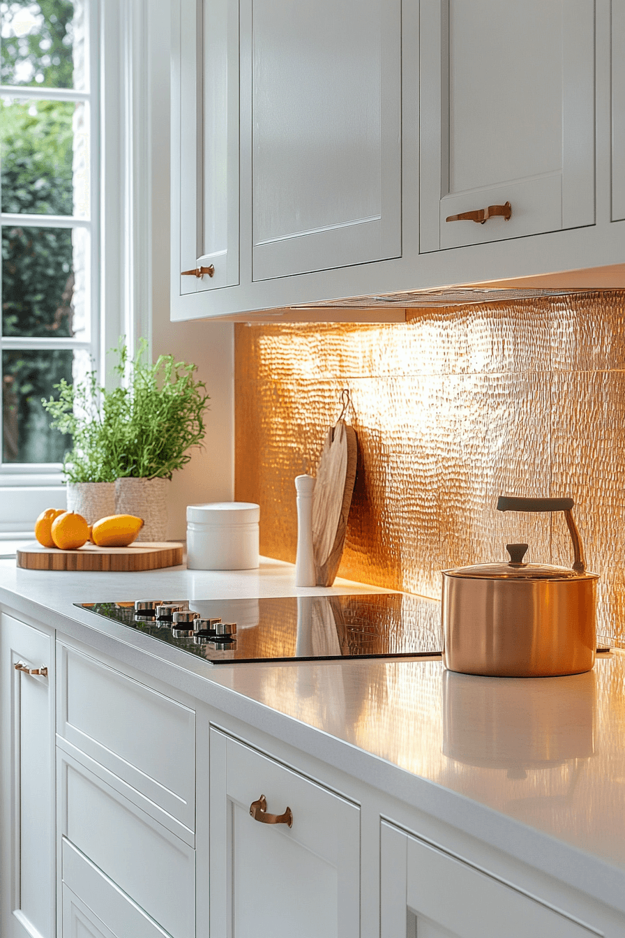copper backsplash kitchen