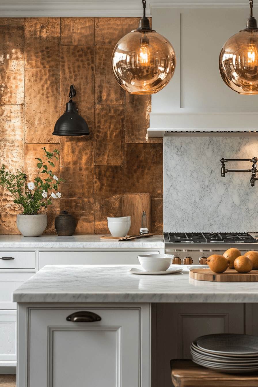 copper backsplash kitchen