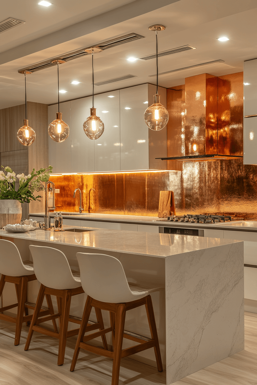 copper backsplash kitchen