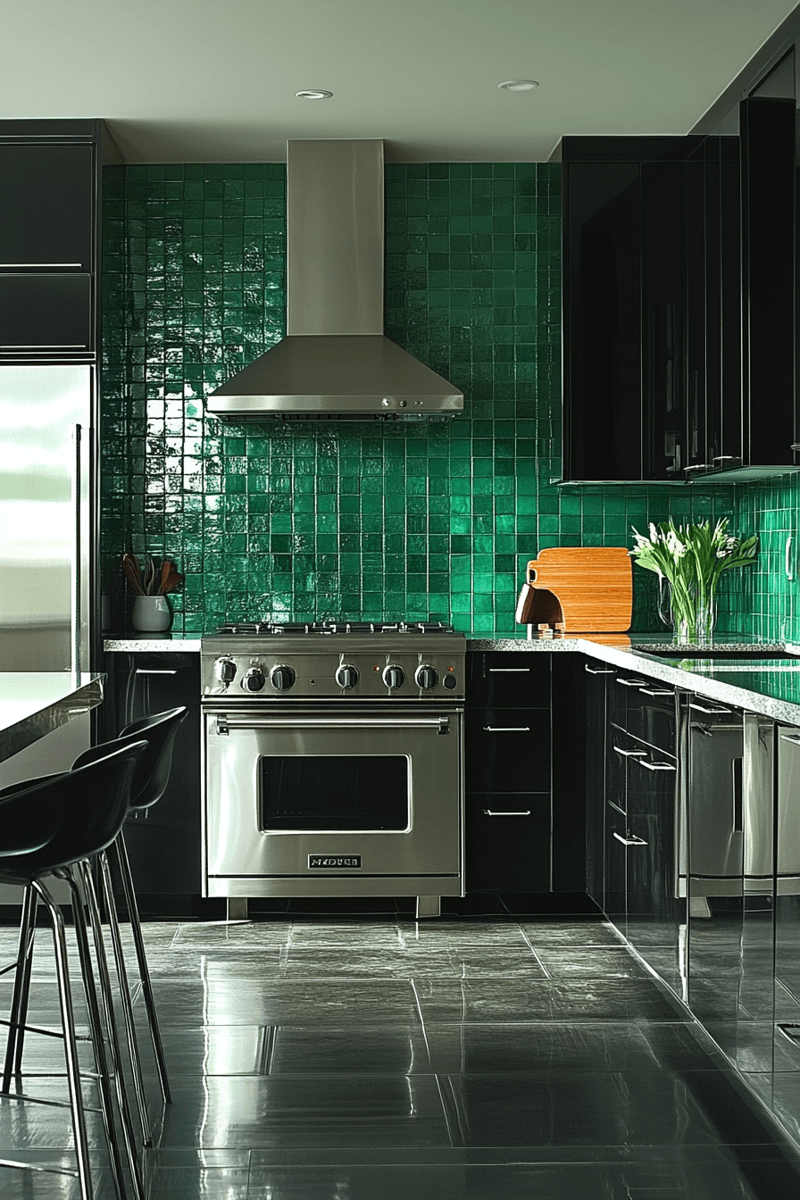 green backsplash kitchen