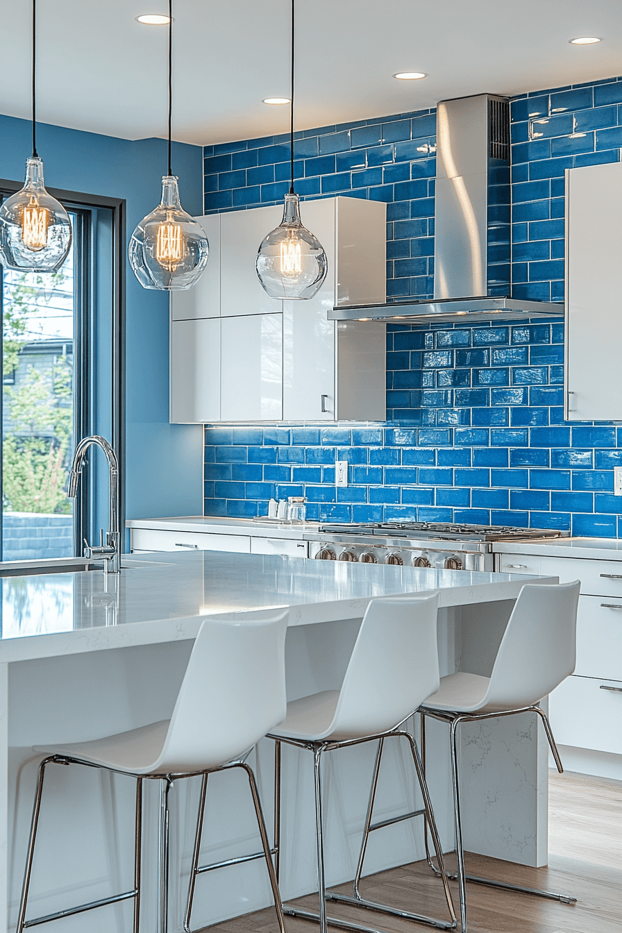 blue backsplash kitchen