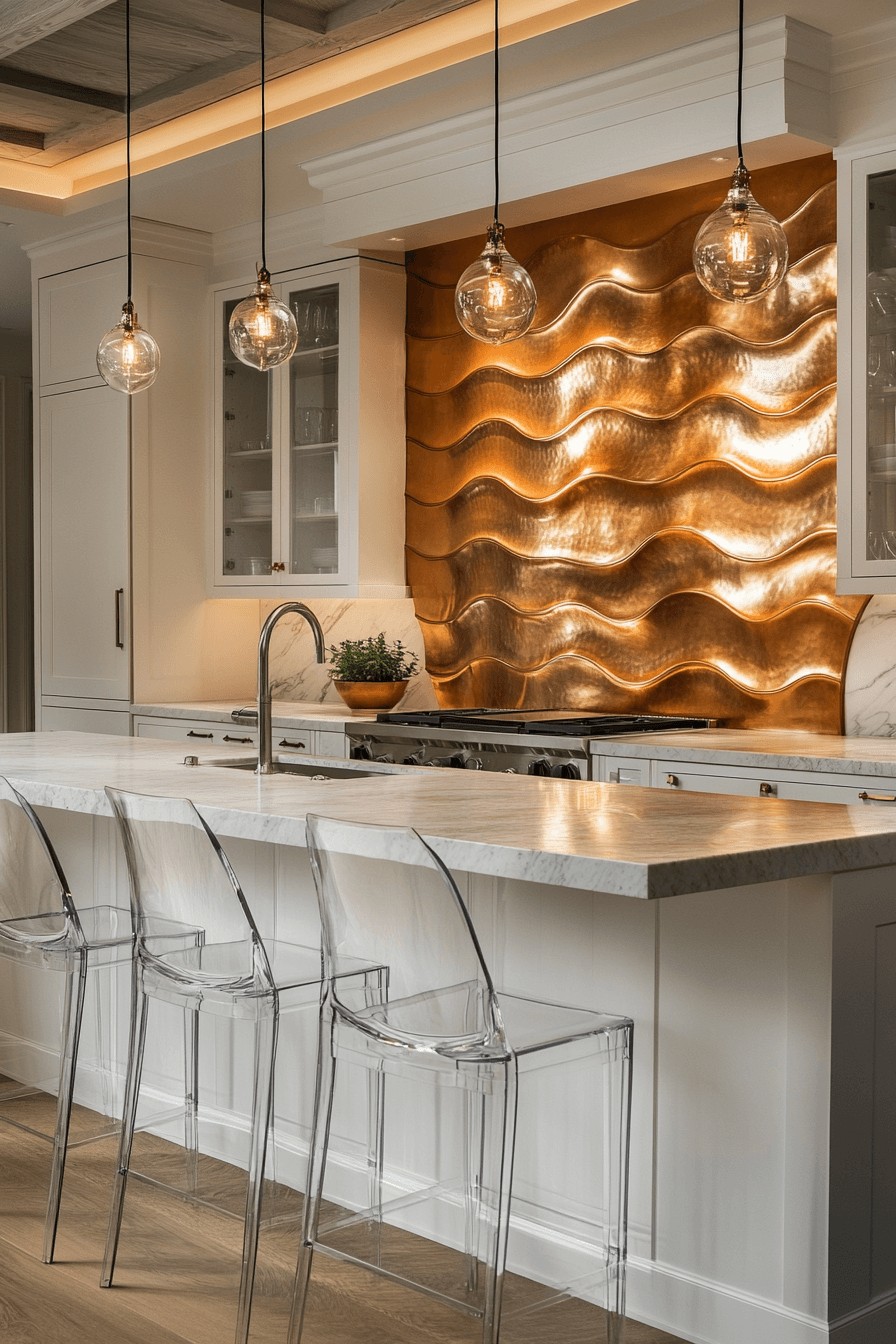 copper backsplash kitchen
