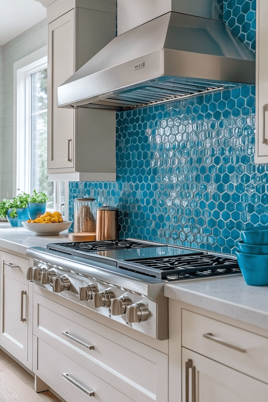 blue backsplash kitchen