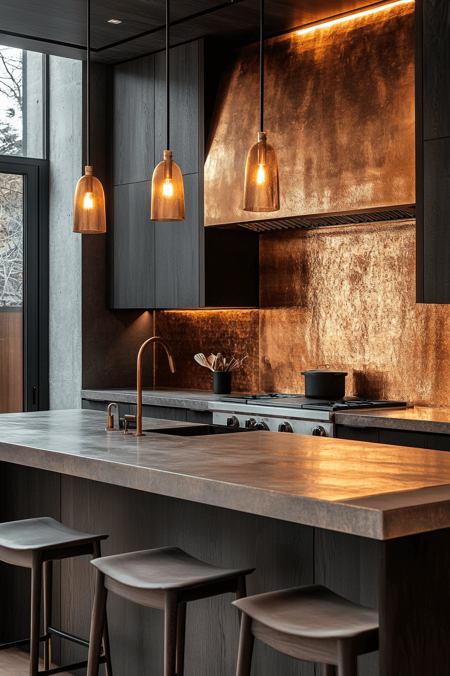 copper backsplash kitchen