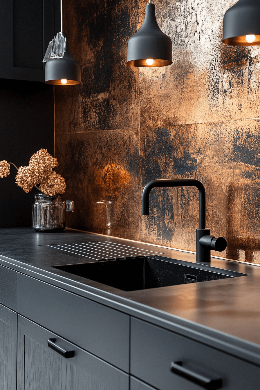 copper backsplash kitchen