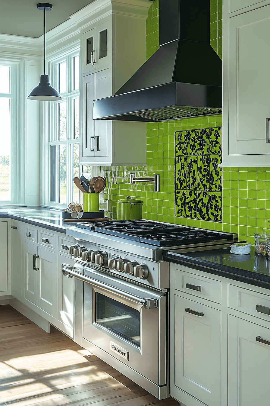 green backsplash kitchen