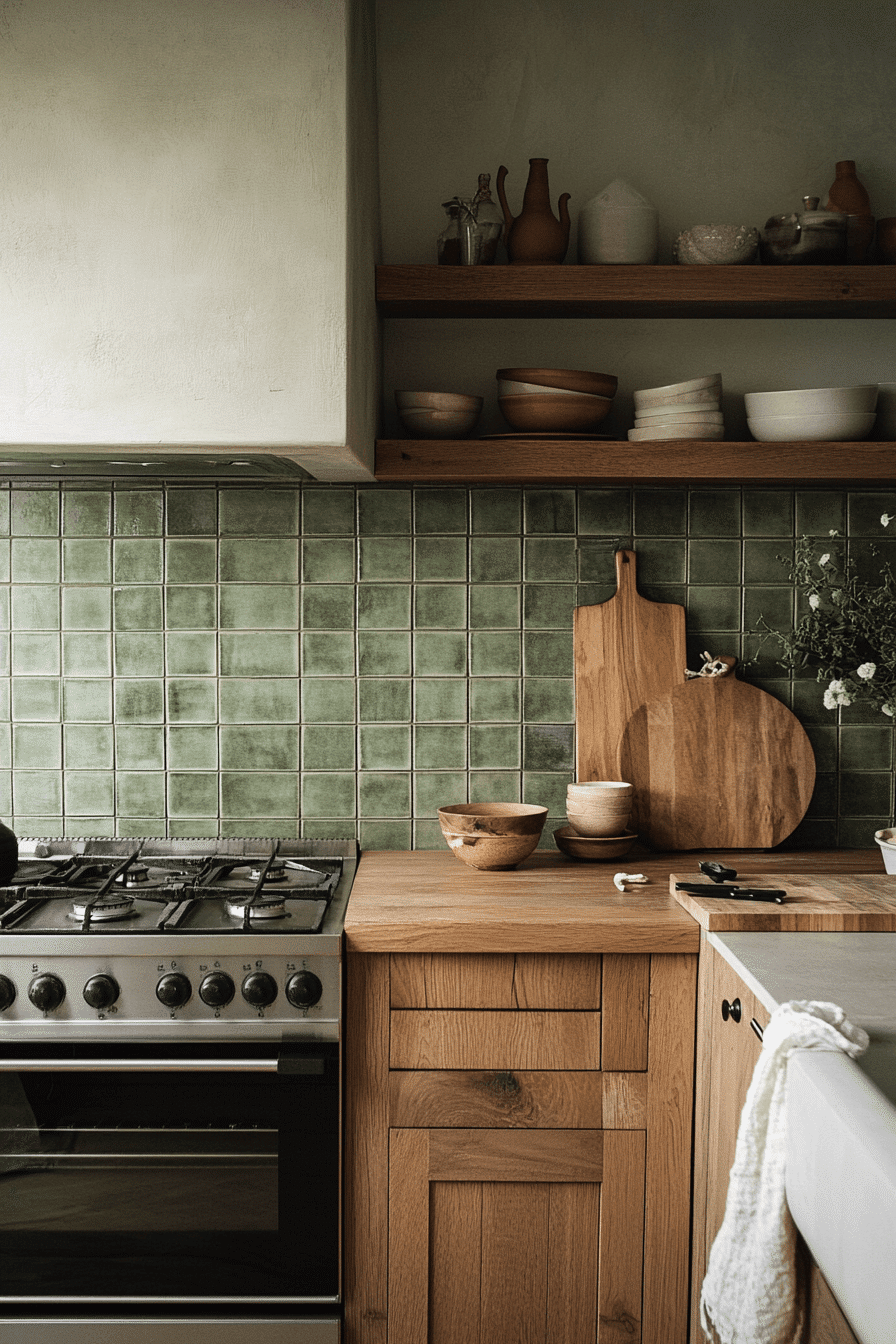 green backsplash kitchen