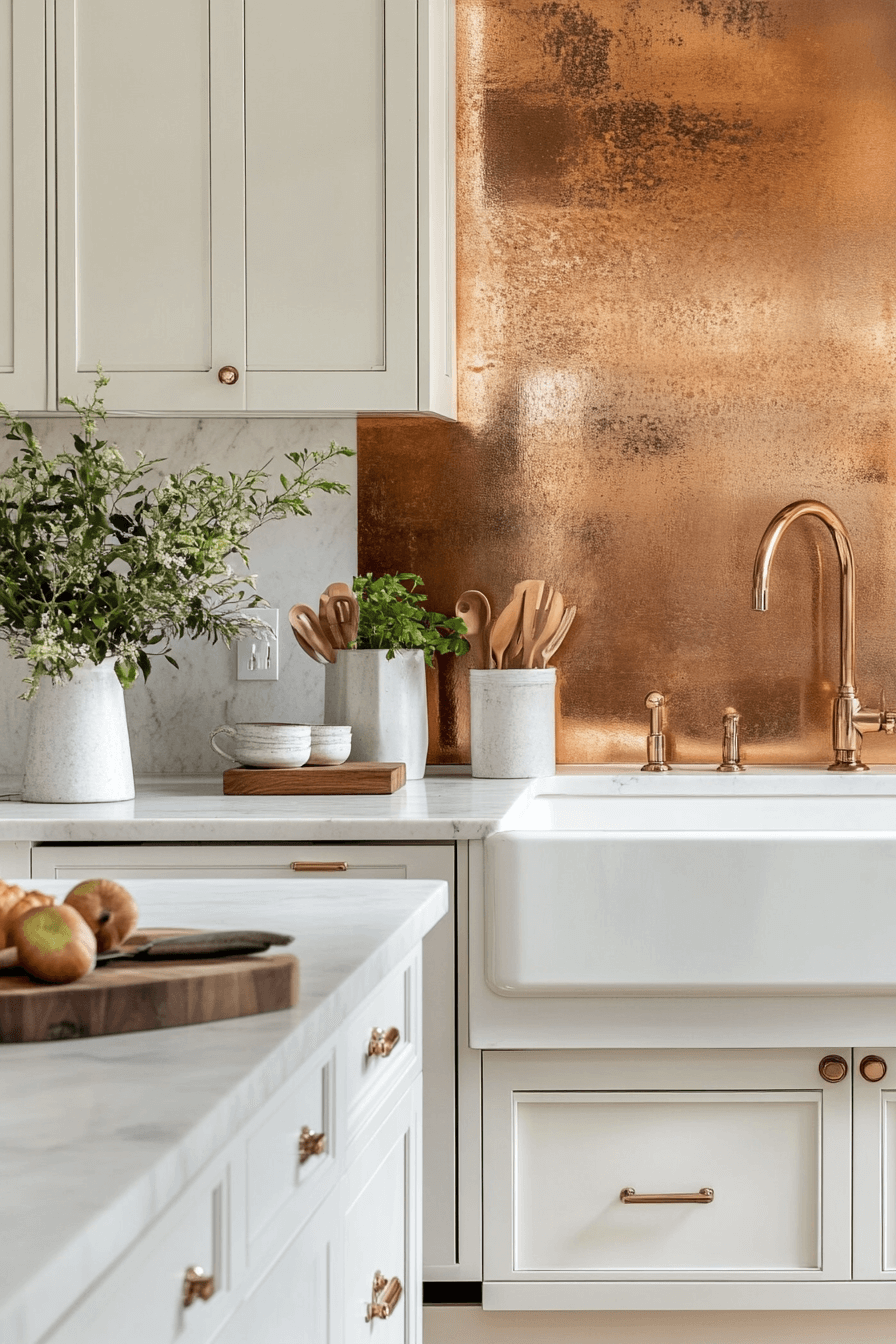 copper backsplash kitchen