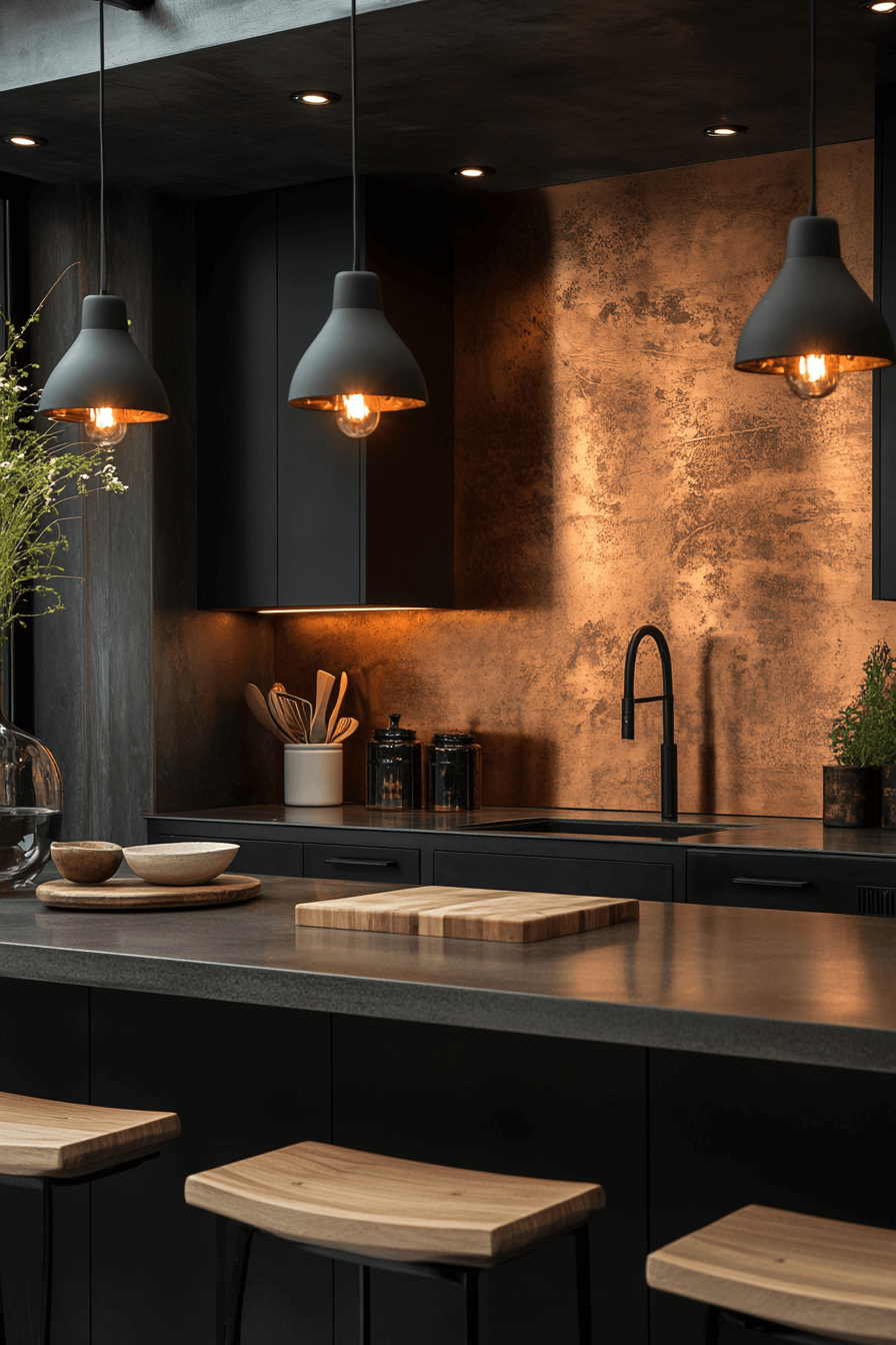copper backsplash kitchen