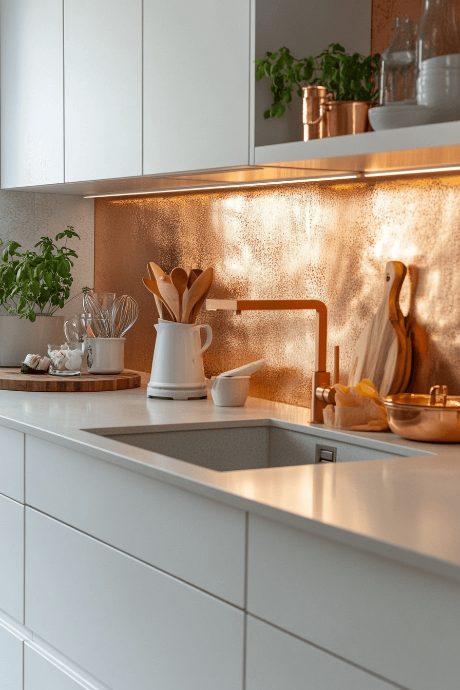 copper backsplash kitchen