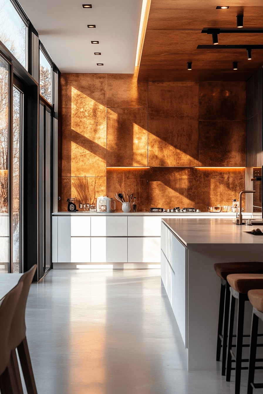 copper backsplash kitchen