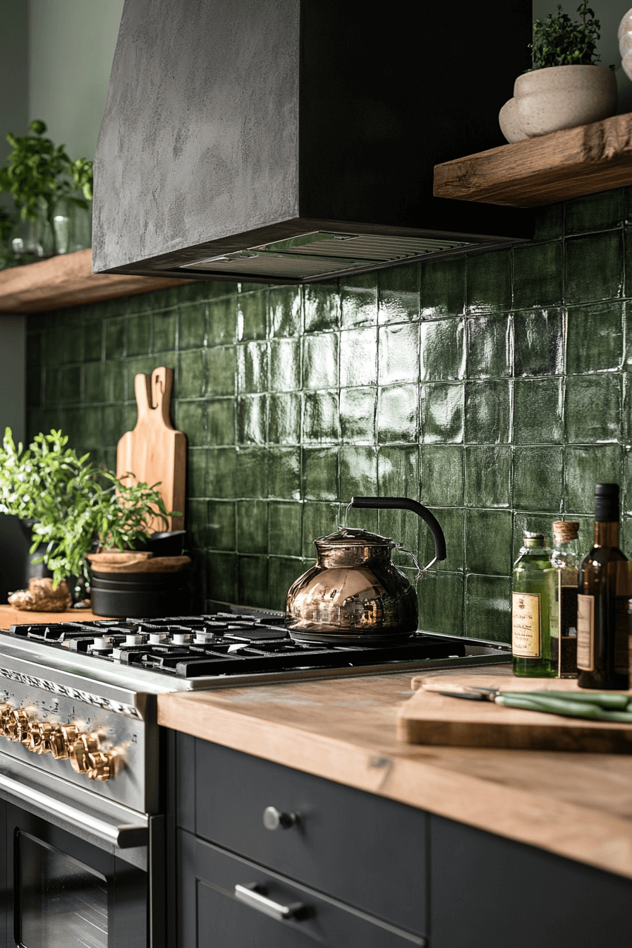 green backsplash kitchen