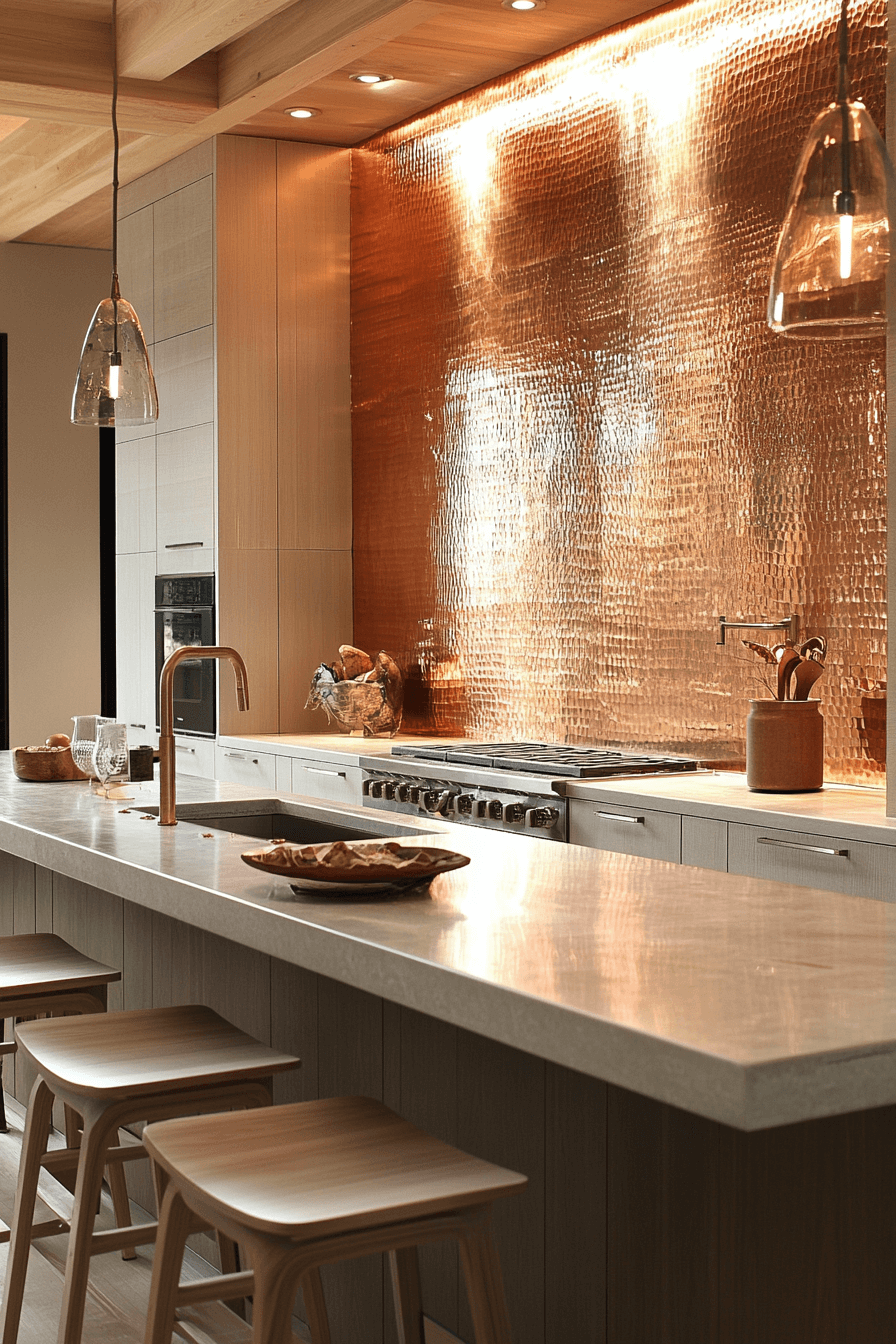 copper backsplash kitchen