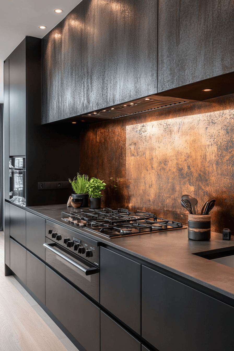 copper backsplash kitchen