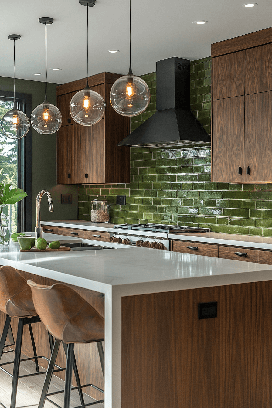 green backsplash kitchen