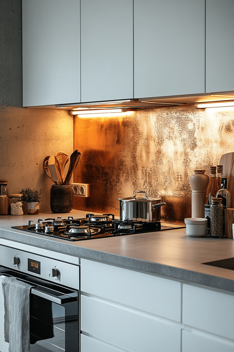 copper backsplash kitchen
