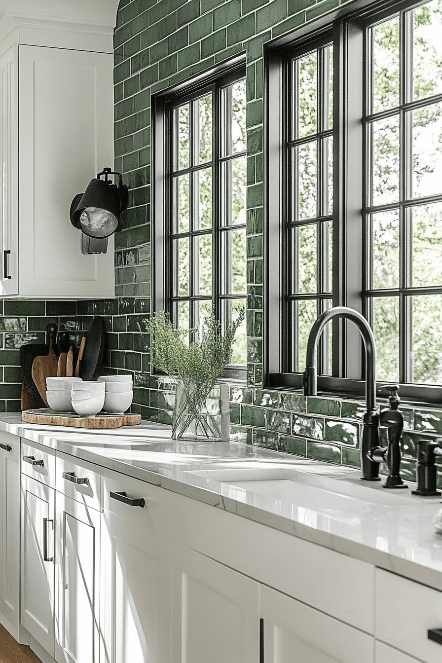 green backsplash kitchen
