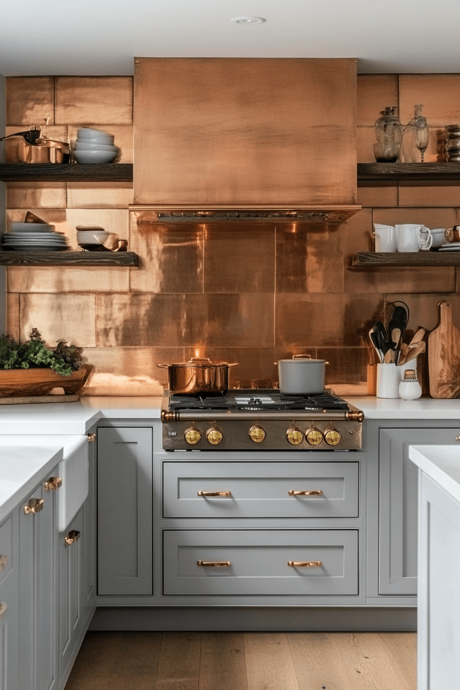 copper backsplash kitchen