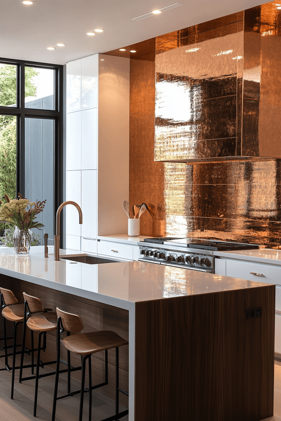 copper backsplash kitchen