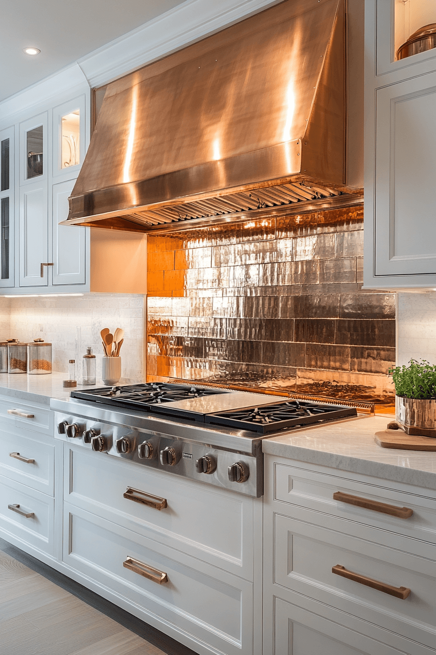 copper backsplash kitchen
