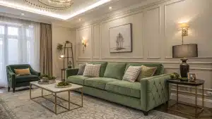 green couch living room