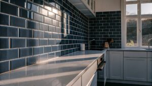 blue tile backsplash kitchen