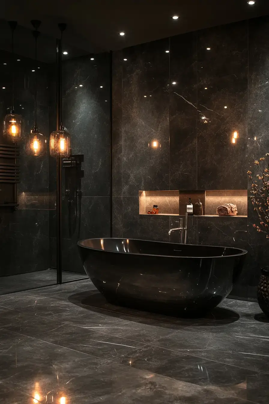 29 Dark Bathroom Ideas That Make the Day Feel Over 1
