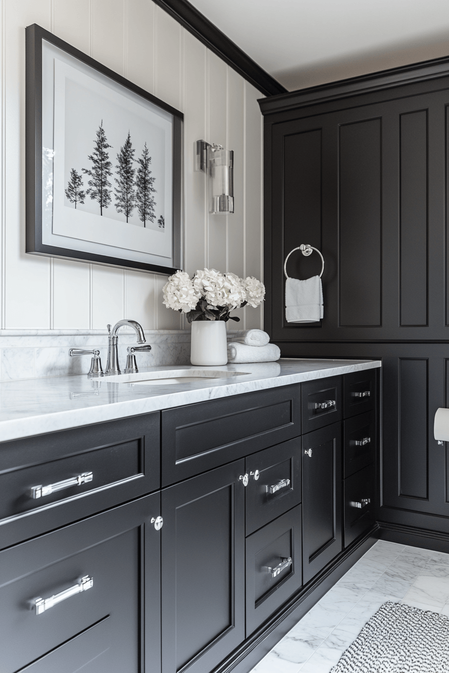 Black and White Bathrooms That Stay Interesting Without Adding Color 23