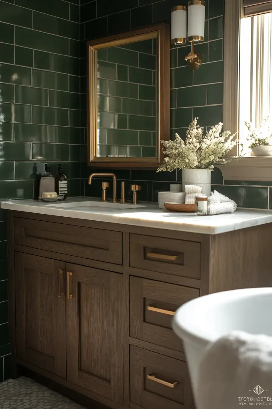 29 Dark Green Bathroom Ideas That Bring the Outside In 8