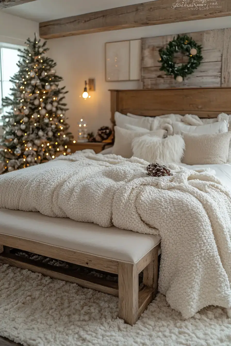 31 Christmas Bedroom Ideas That Feel Warm Without the Glitter Overload 13 christmas bedroom