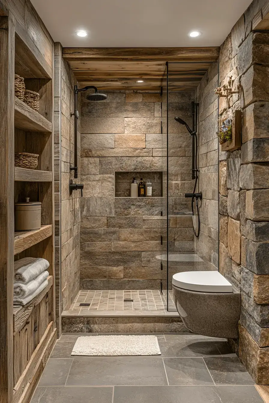29 Rustic Walk In Shower Ideas That Feel Like a Lodge Retreat 24 rustic walk in shower ideas