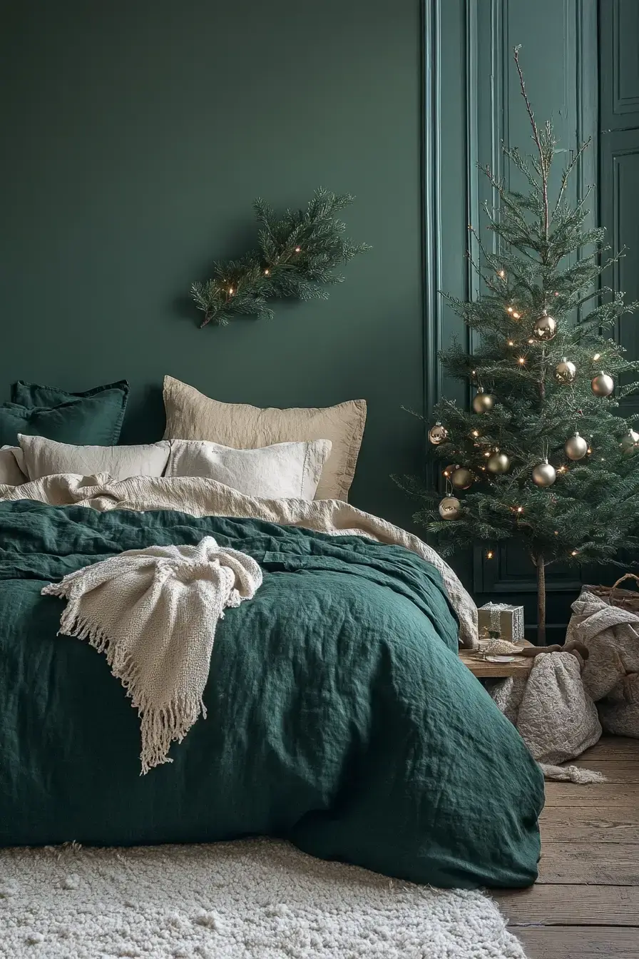 31 Christmas Bedroom Ideas That Feel Warm Without the Glitter Overload 26 christmas bedroom