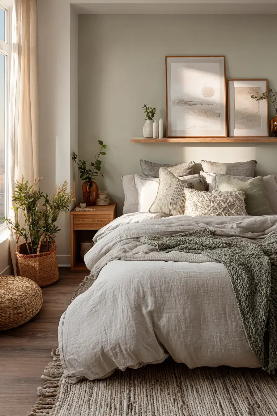 29 Green Boho Bedroom Ideas with Real Plants and Rattan 1
