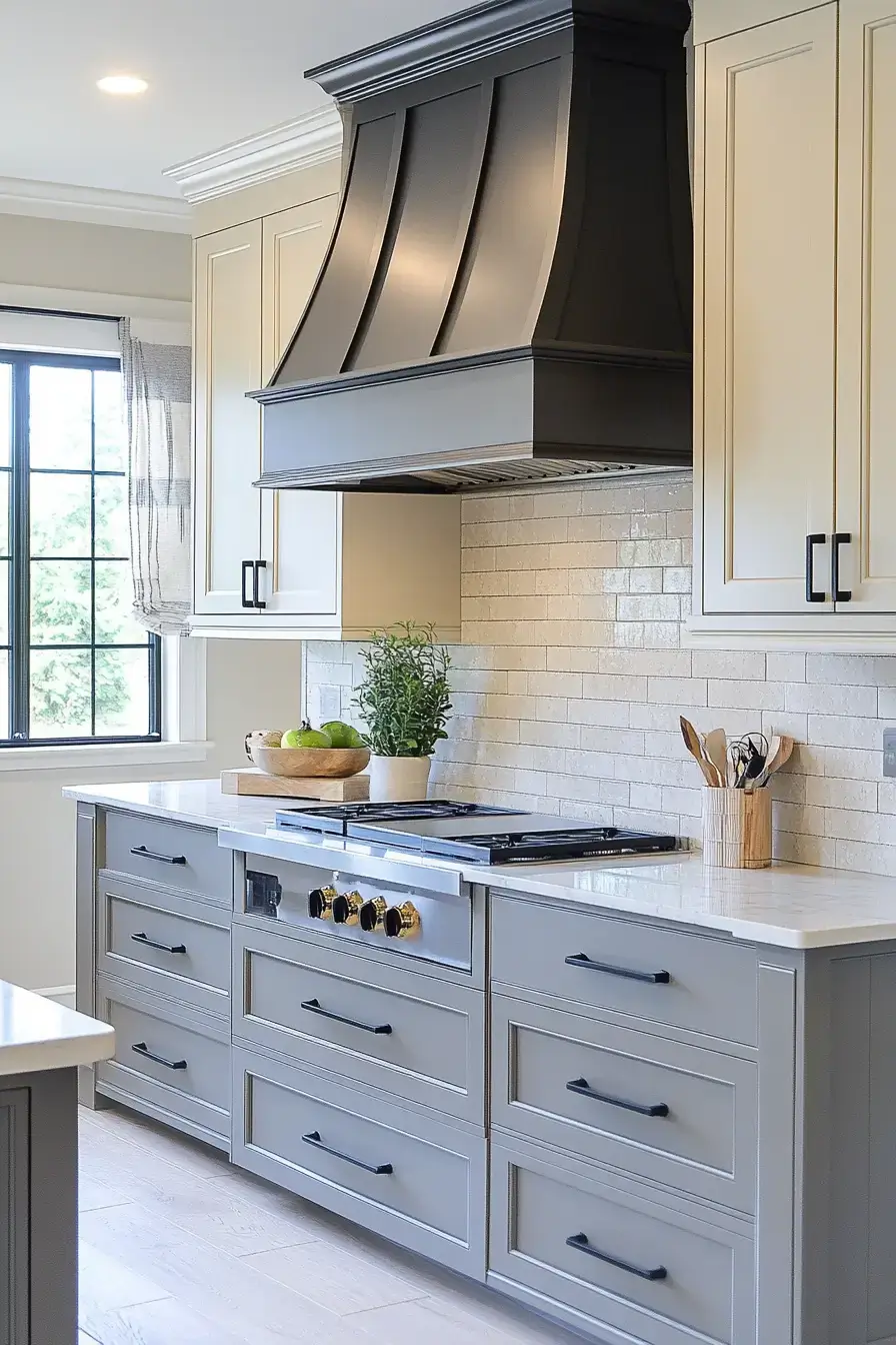 29 Two Tone Kitchen Cabinets Ideas with a Wood Island Base 11