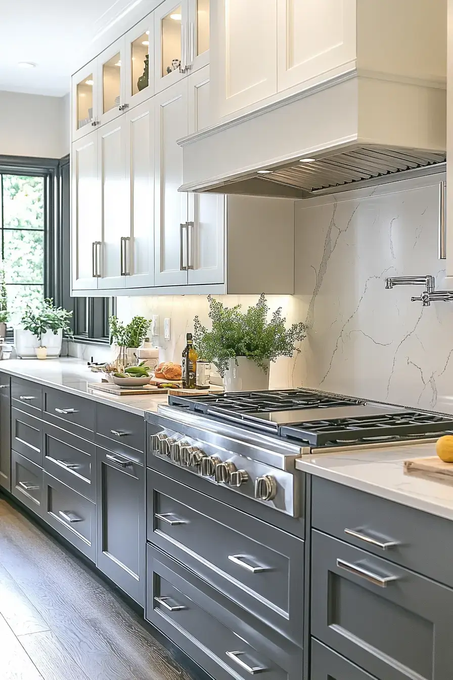 29 Two Tone Kitchen Cabinets Ideas with a Wood Island Base 12